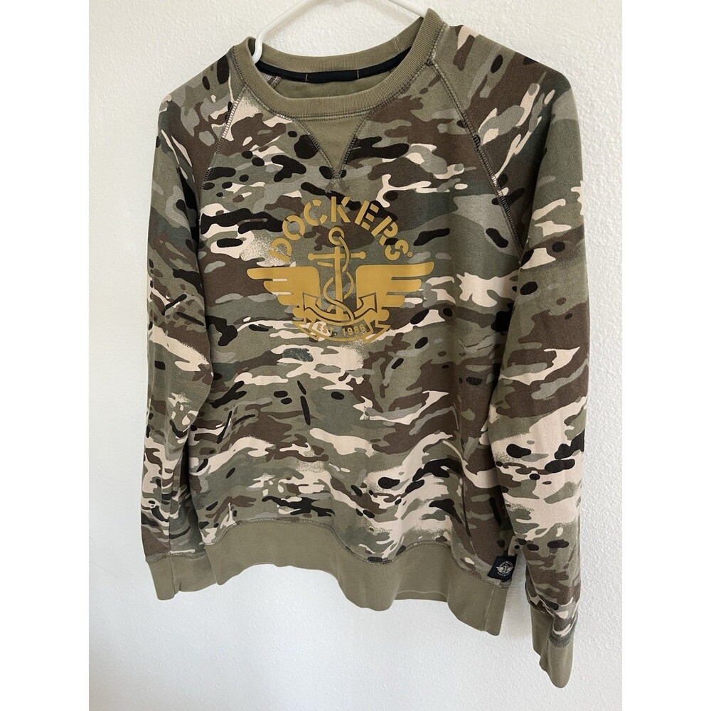 Dockers Alpha Khaki Mens Camo Crewneck Sweatshirt Medium Yellow Anchor Logo